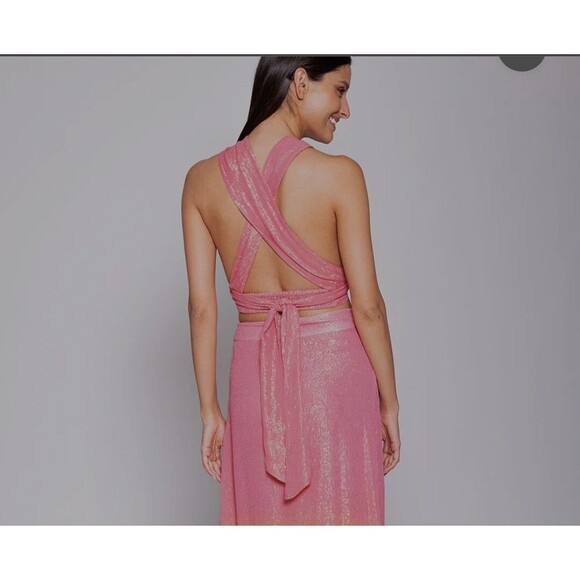 Sundress Amy Crop Top Womens XL Marbella Pink Wrap Top Criss-Cross Chest - Picture 2 of 13